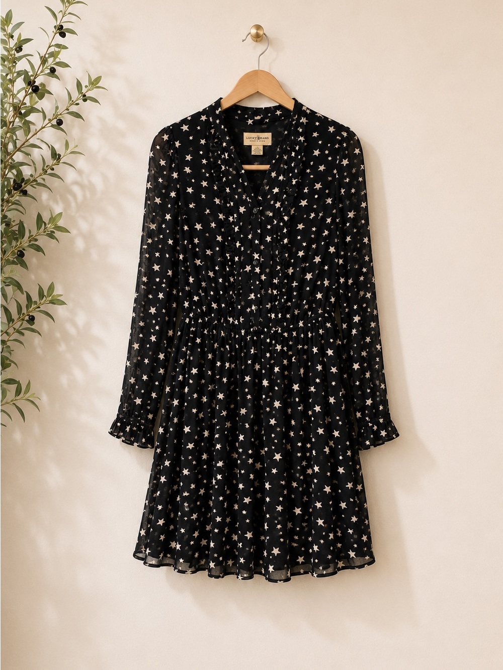 Denim & Supply Ralph Lauren Star Print Ruffle Dress Black SP